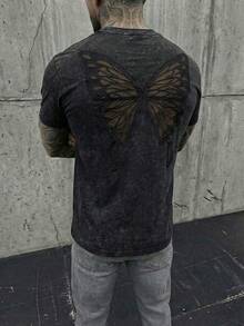 Manfinity BRENVOR 男士扎染针织休闲宽松弹力短袖T恤 - 黑色 - 查看 9