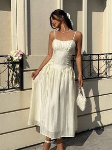 MainGRL Đầm hai dây màu be dệt kim dành cho nữ - Màu be - Xem 8