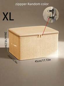 Caja de almacenamiento de tela plegable con tapa para ropa, juguetes y organización del hogar, organizador de algodón y lino para el dormitorio - Amarillo albaricoque - Ver 6