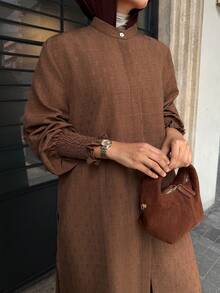DAZY 女士休闲宽松长款衬衫和阔腿裤两件套，春夏女士家居服套装 - 卡其色 - 查看 7