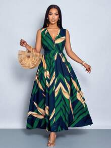 SOLERSUN 女士无袖松紧腰长裙，适合夏季度假和日常穿着、波西米亚风节日、海滨度假、海滩旅行、约会、通勤、优雅（随机花卉）