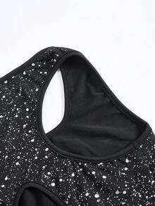 SHEIN Bộ đồ 2 món cho bé gái tuổi teen, gồm áo tank top dệt kim trơn, lưng khoét rỗng và quần short đạp xe, thích hợp cho yoga, ngày hội thể thao, đi học. - màu đen - Xem 6