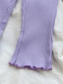 SHEIN 女婴夏季休闲条纹花卉装饰T恤和喇叭裤套装 - 彩色 - 查看 9