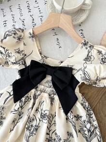 SHEIN LMoss Kids 女婴碎花圆领泡泡袖休闲连衣裙 - 彩色 - 查看 6