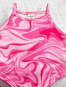 SHEIN 女婴可爱夏季针织图案背心和短裤套装 - 彩色 - 查看 5