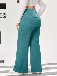 Flexra Quần jeans ống đứng cạp cao dáng suông, chất liệu wash, cỡ lớn, kiểu dáng thường ngày. - Màu xanh bạc hà - Xem 2