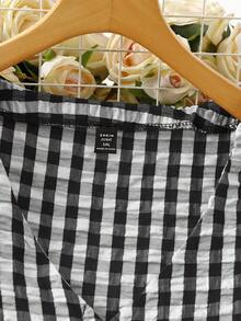 Linhara 女士大码春夏无袖拼接芙蓉花边下摆简约V领条纹丝网印花仿刺绣休闲连衣裙，正面带纽扣。 - 黑與白 - 查看 6