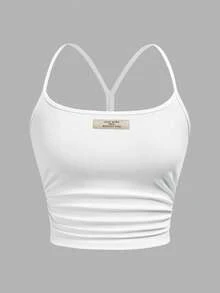 Slaydiva Solid Color Fitted Backless Summer Fashion Camisole - White - View 4