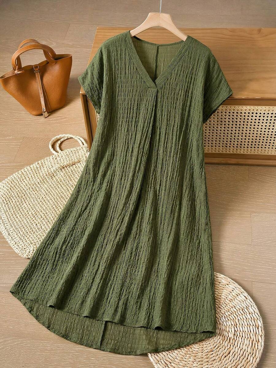 Rusticease 女士V领蝙蝠袖高低摆夏季连衣裙 - 彩色 - 查看 1