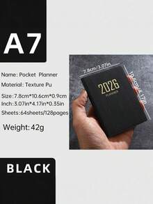 Madebyblanc 1本 2026 A7尺寸迷你便携口袋计划本，64张（128页），超薄硬封面，周历、月历、每日日程本，简约设计，多种颜色可选，是学生、专业人士、办公室、学校、家庭使用的理想礼物，适合新年、圣诞节、生日、返校季、冬季等各种场合，是提高效率、时间管理、计划安排的必备工具。 - 均碼 - 查看 8