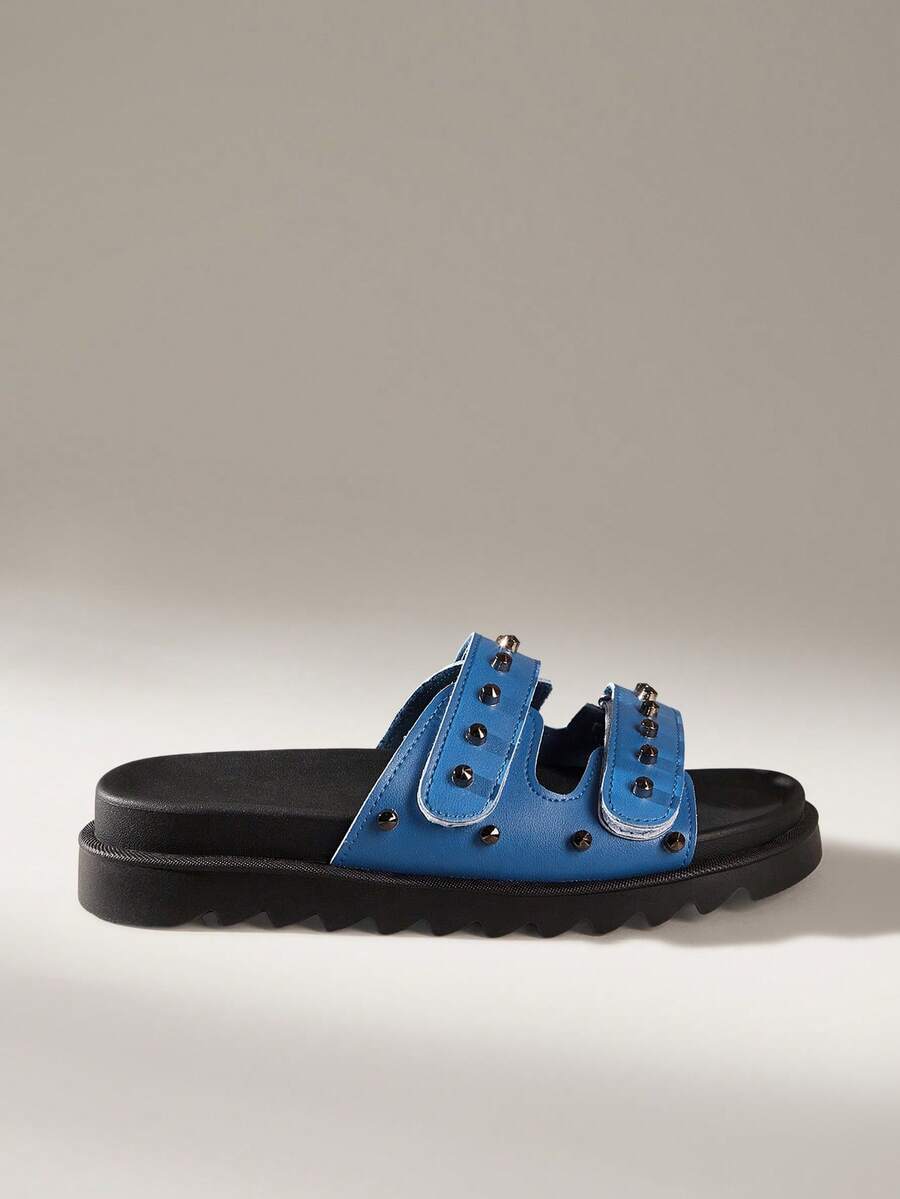 Solecia Women's Rivet Decor Fashion Platform Slide Sandals For Christmas - Royal Blue - View 1