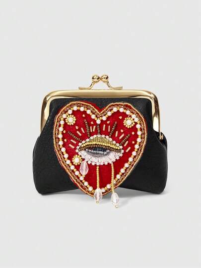 Goth Bolso con patrón de ojo de amor hecho a mano con cuentas, bolso pequeño personalizado de cambio con estilo gótico