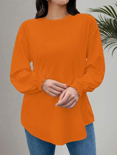 EMERY ROSE Plus Size Women Knitted Crew Neck Cable Sleeve Casual Shirt