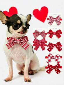 PETSIN 1 Piece Pet Valentine's Day Red Plaid Stripe Bow Tie Collar Pet Bow Tie Necklace Pet Accessory Valentine's Holiday Pet Supplies