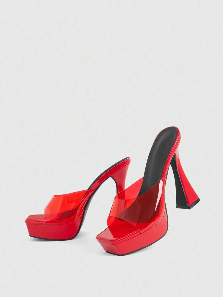 CUCCOO LuxiPop Women Shoes Summer New Strap Design Square Toe Wine Glass Heel High-Heeled Sandals Sexy Elegant Temperament Fashionable Women's High-Heeled Platform Waterproof Table Slippers Open-Toed Heel Shoes Dress Shoes Dating Party Dinner Party Sexy Nightclub Style Catwalk Sexy Wear 2000s Style