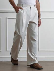 HUEFORM 男士舒适抗皱凉爽复古直筒宽松高端休闲裤 - 卡其色 - 查看 4