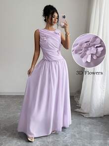 Modelyn Vestido de mujer con decoración floral, cintura ceñida y hombros descubiertos - Morado - Ver 1