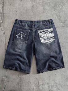 AXEPEAK Men's Casual Printed Pocket Denim Shorts - Blue - View 1