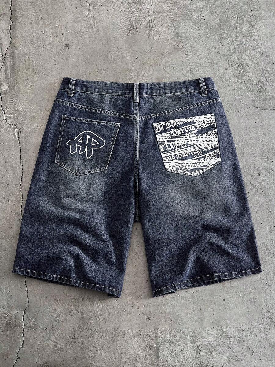 AXEPEAK Men's Casual Printed Pocket Denim Shorts - Blue - View 1