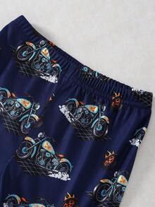 SHEIN GraphicGems 4pcs/Set Young BoyCasual Racing Car Pattern Short Sleeve T-Shirt, Shorts, And Pajama Set - Royal Blue - View 5