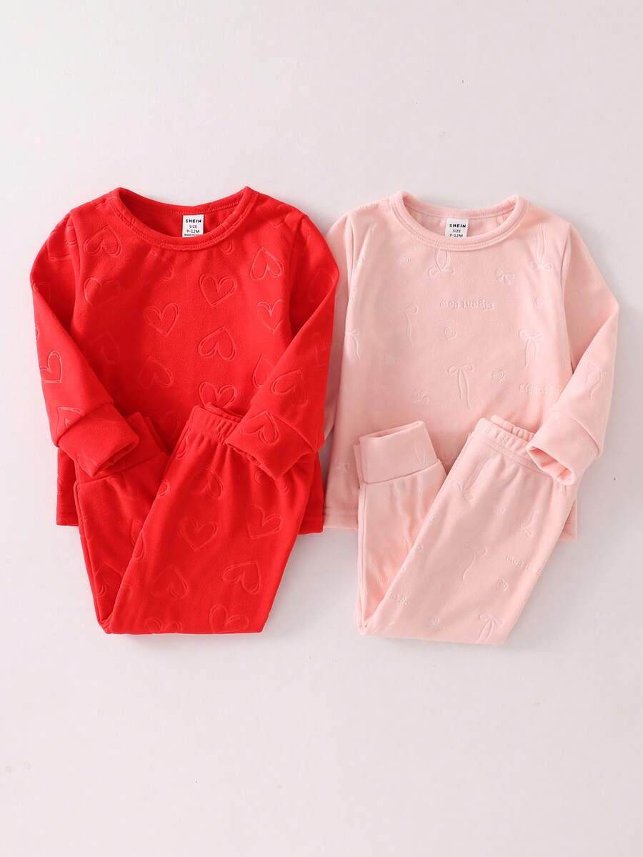 4件套女婴休闲纯色浅粉色和浅紫色长袖上衣和裤子舒适家居服套装 - 彩色 - 查看 1