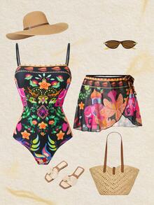 Swim Oasis Women's Sexy One-Piece Printed Beach Vacation Swimsuit - Multicolor - View 1