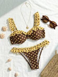 Swim Mod 女士波点荷叶边夏季沙滩比基尼套装 - 彩色 - 查看 8