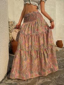 SHEIN Unity Women's Bohemian Print Skirt, Casual Holiday Daily Wear, Spring/Summer - Mint Green - View 7