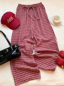 SHEIN CURVE+ Curve 尺码 US22 音乐节、海滨度假、波西米亚风女士夏季休闲沙滩装、时尚商务通勤优雅阔腿裤，带口袋，莲花粉色，夏季长裤/乡村/海滩度假装/沙滩装/沙滩服饰 - 紅色 - 查看 6