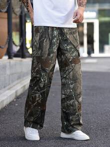 Manfinity EMRG Men's Casual Fashion Street Vintage Loose Fit All-Over Tree Branch Print Flap Pocket Straight Leg Cargo Jeans Men Army Pants - Multicolor - View 5