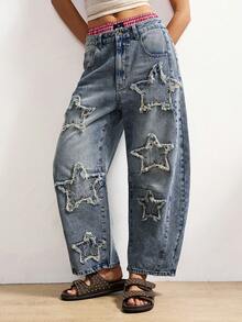 Bohemela Quần jeans nữ phong cách Boho mùa Đông/Xuân/Hè, kiểu vintage, chất liệu wash, thích hợp cho các buổi hòa nhạc và tiệc tùng, đi biển, mặc hàng ngày, đi học, đi chơi, dự tiệc, đón năm mới, lễ tình nhân, lễ hội hóa trang, lễ hội âm nhạc và nhiều dịp khác. - Màu xanh lam - Xem 7