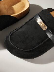 Solecia Damen Metall Dekor Lässig Slip-On Flache Schuhe für den täglichen Gebrauch - Schwarz - Übersicht 5