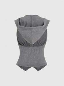 ROMWE Grunge Punk Summer Front Button Hooded Backless Bodycon Tank Top - Grey - View 2