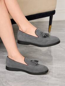 Sleekvia Sepatu Loafer Datar Kasual Serbaguna untuk Perjalanan, Dekorasi Rumbai, Cocok untuk Hari Valentine - Biru - View 4