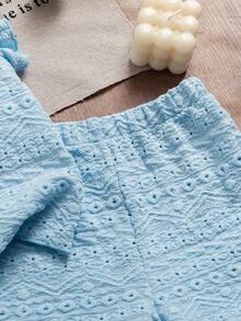 SHEIN Vintaside Kids 2pcs/Set Baby Girls 0-3 Years Old Casual Sweet Daily Outings Cap Sleeve T-Shirt Vest Top And Shorts Set, Spring/Summer - Blue - View 8