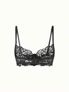 Bonmuse 2pcs/Set Women's Sexy Lingerie, Black Lace Floral Bra Set With Adjustable Straps, Sexy Bra, Valentine's Day Gift - Black - View 8