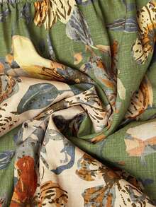 Elaquor 大码立领长袖印花荷叶边下摆休闲连衣裙 - 綠色 - 查看 7