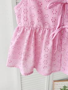 SHEIN Tween Girls' Casual Everyday Vacation Textured Bow Front Crop Top,Kids - Baby Pink - View 5