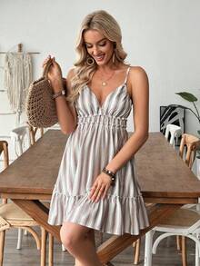 EMERY ROSE Women's Vacation Casual Striped Ruffle Strap Dress - Multicolor - View 3