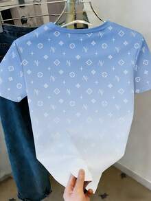 Resyla Camiseta casual con estampado numérico en degradado azul, top de manga corta de moda para el verano - Multicolor - Ver 2