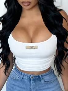 Slaydiva Solid Color Fitted Backless Summer Fashion Camisole - White - View 2