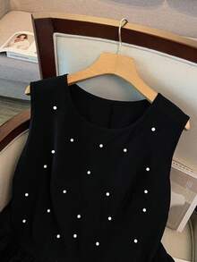 GlowEve CURVE 大码女式珍珠装饰优雅吊带背心，复古奢华优雅度假及办公服饰 - 黑色 - 查看 5