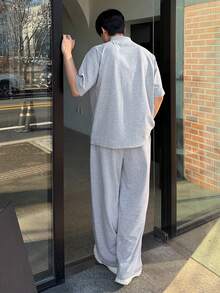 DAZY 男士灰色短袖T恤和长裤套装，春夏款 - 灰色 - 查看 2