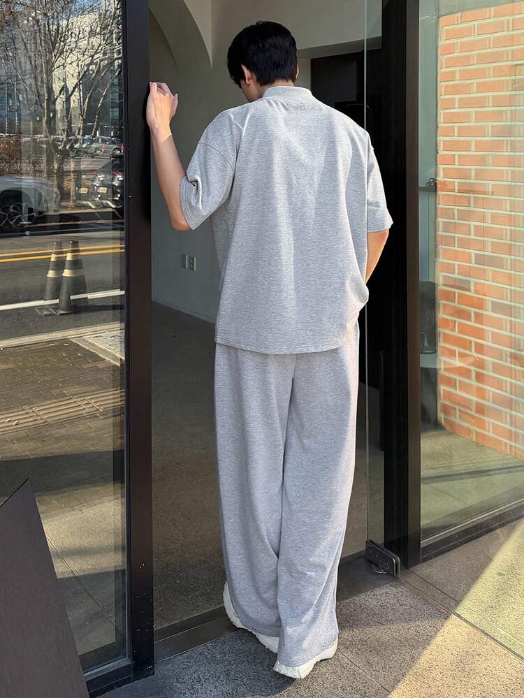 Men's Grey Short Sleeve T-Shirt And Pants Set, Spring/Summer