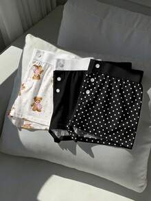 Comfortcana Bộ 3 quần short in hình gấu chấm bi retro dễ thương, đa năng, cạp chun, thích hợp cho mùa xuân/hè, mặc hàng ngày, hẹn hò, dự tiệc, đi sân bay. - Nhiều màu - Xem 4