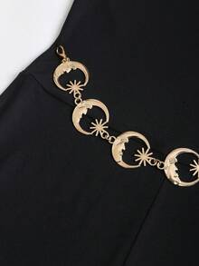 SHEIN Sweetro 女士优雅休闲不对称肩部无袖连体裤，配金属链条，飘逸款式，春夏款 - 黑色 - 查看 6