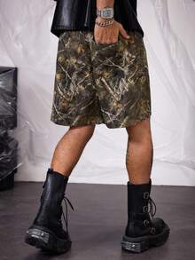 Manfinity VCAY Men's Loose Straight Leg Digital Print Striped Basketball Shorts - Khaki - View 2