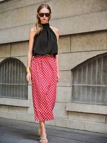 Lumivelle Valentine's Day Women's Retro Polka Dot Skirt, Valentine's Day Series  Red Skirt Red Polka Dot Skirt Red Long Skirt Polkadot Skirt - Red and White - View 2