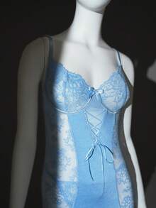 SHEIN 4件套蕾丝拼接蝴蝶结性感睡裙 - 淺藍色 - 查看 6