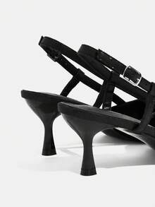 CUCCOO TILAWA Women Shoes Pointed Thin High Heel Black Rhinestone Back Strap Sexy Fashion Gorgeous Banquet Party Nightclub Women High Heel Shoes After Empty Shoes Valentine's Day - Graphite Black - View 4